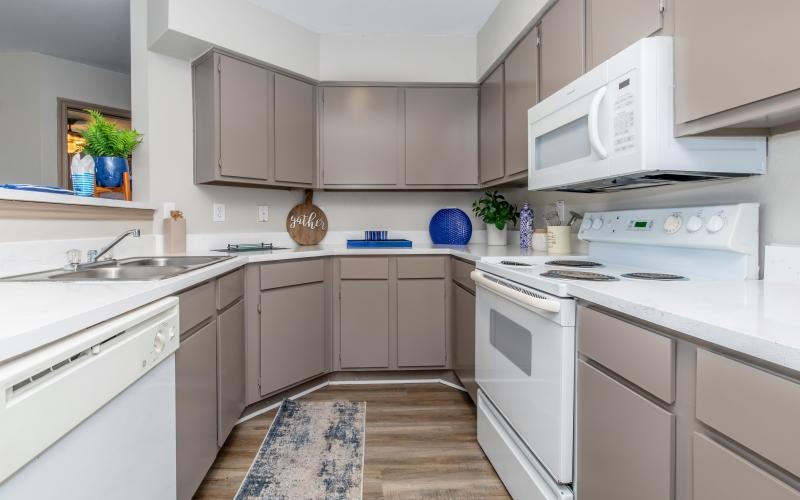 bright kitchen with serving counter