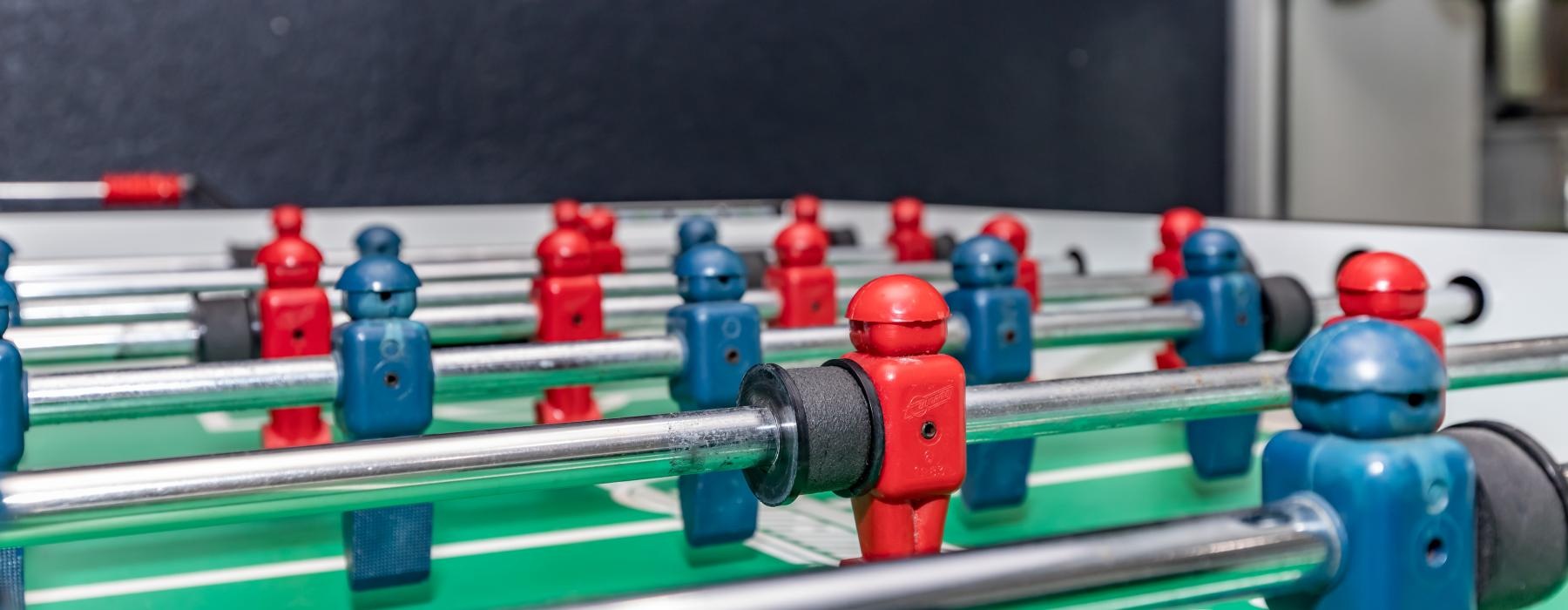 close up of foosball table